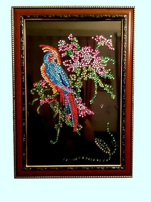 ЧУДО-ПТИЦА из страз ПО стеклу