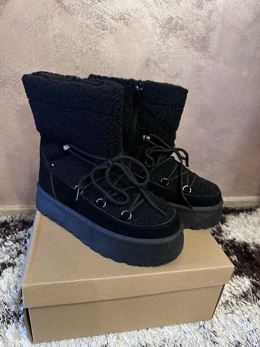 Cizme negre de zăpadă din blană cu platformă