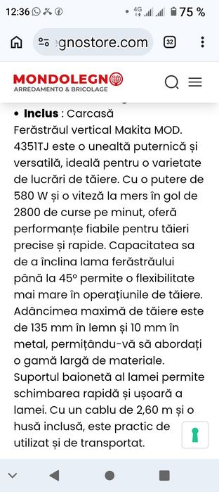 Vând ferestrău de mână machita,pendular