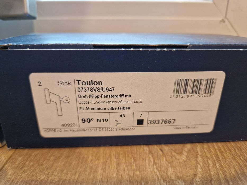 4 броя Дръжки за дограма HOPPE Toulon (43mm)