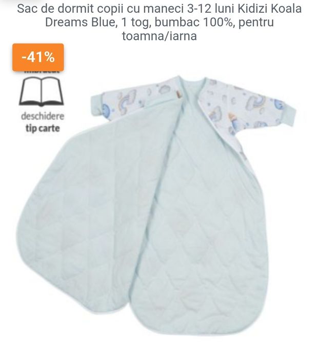 Sac de dormit 1 TOG, Bumbac 100%