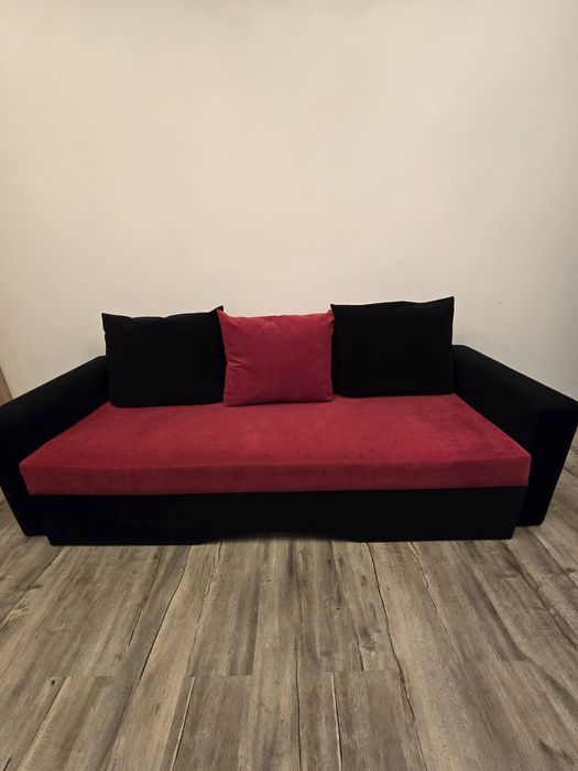 Canapea extensibilă stofă roșu negru