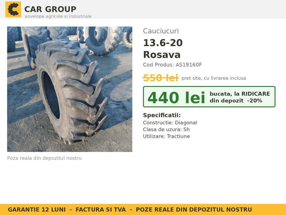 Anvelope Cauciucuri 13.6-20 13.6R20 13.6 20 13620 Rosava Buldo Miniincarcator si Industrial Utilaje Agricole SH Second Hand SECOND HAND Garantie 1 An