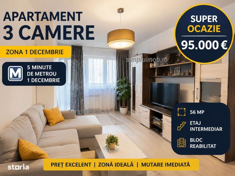 Decomandat 3 Camere Necesita Renovare Metrou 1 Decembrie 1918