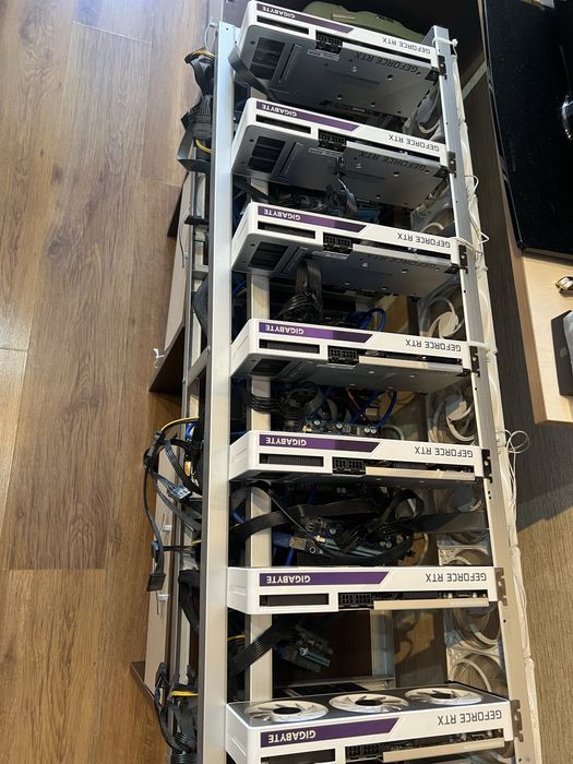 Майнинг риг 7x Gigabyte RTX 3060ti Vision OC 8GB – цял или на части (копачка)