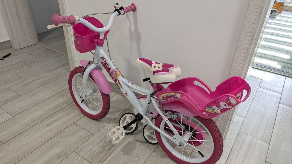 Bicicletă 14 inch fete 4 5 6 7 ani Unicorn Roz Dino