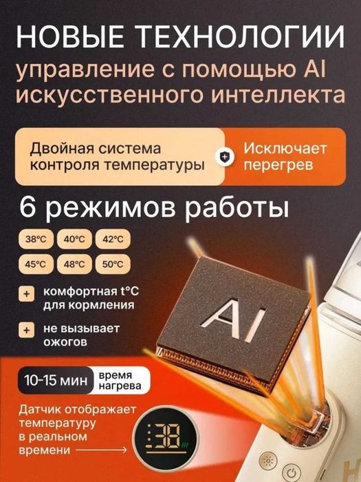 Подогреватель детских бутылочек, 6 темп. режимов, портативный, 1000 мА