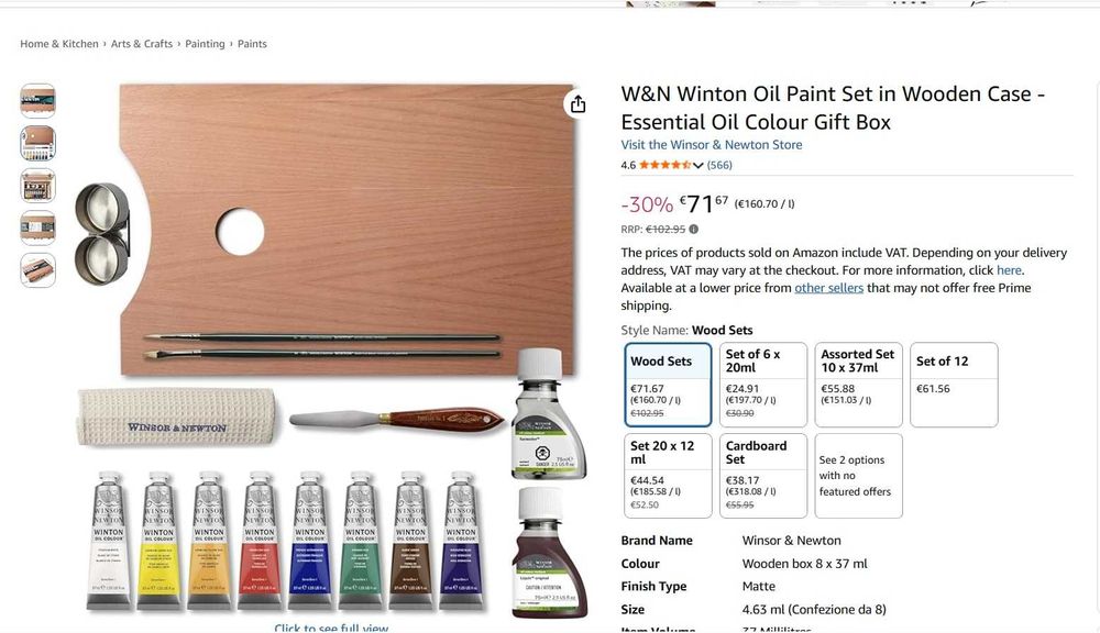 Set de vopsele în ulei W&N Winton în cutie de lemn