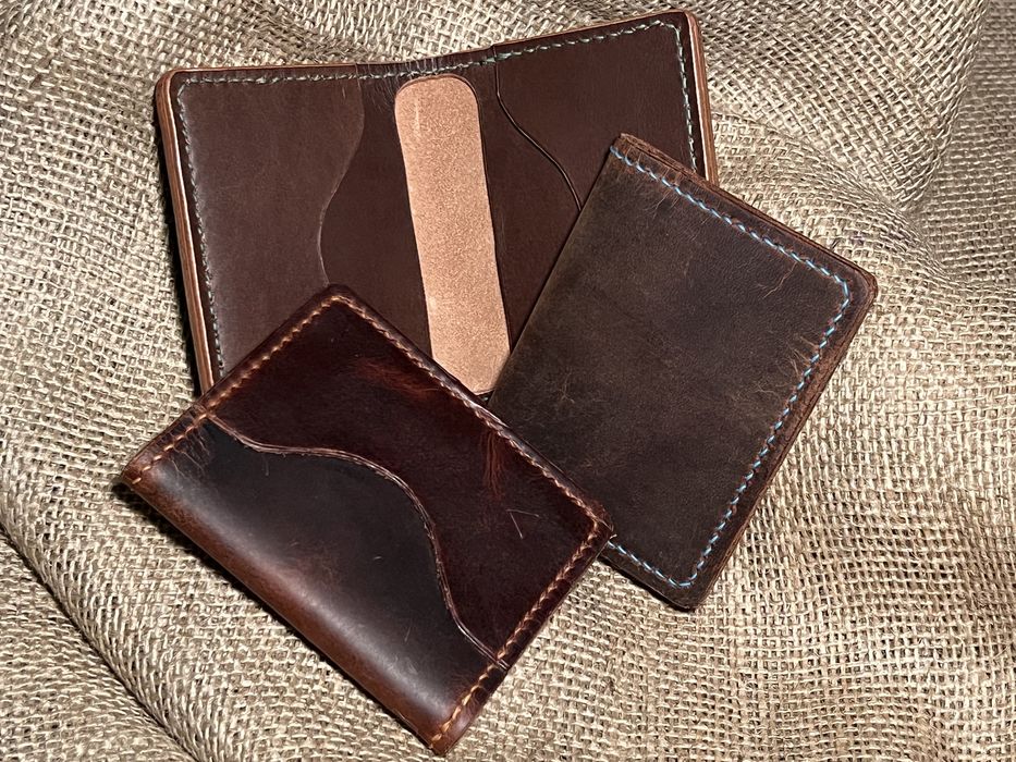 Vand portofel piele handmade pentru carduri, minimalist