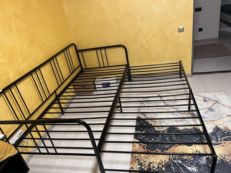 Cadru de pat canapea extensibila , negru cu 2 saltele