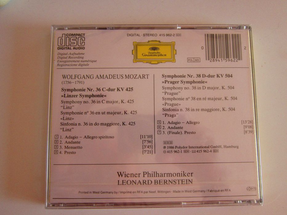 cadou deosebit Leonard Bernstein cd Mozart‎ 1986 Linzer+Prager(sigilat