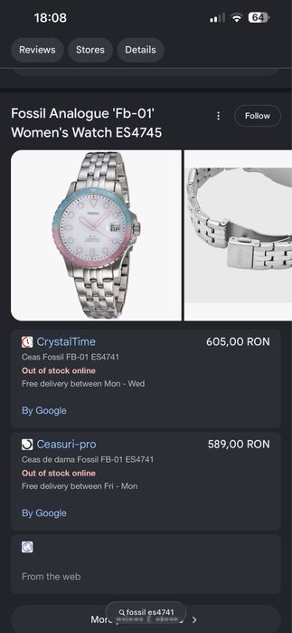 Ceas dama Fossil FB-01 ES4741 cadran Mother of pearl