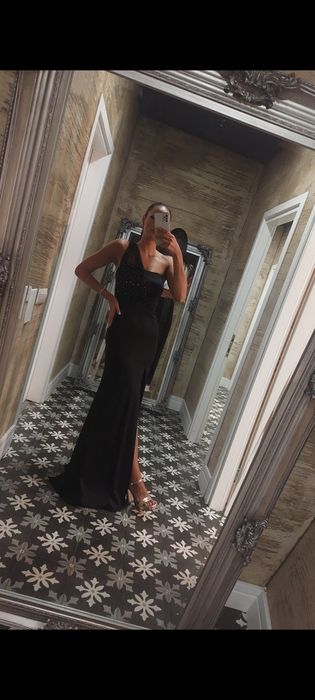 Rochie satinata, negru, XS