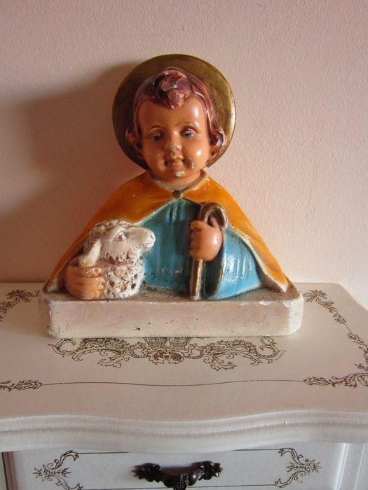 cadou rar MidCentury Păstorul cel Bun Copilul Isus cu miel Franta 1956