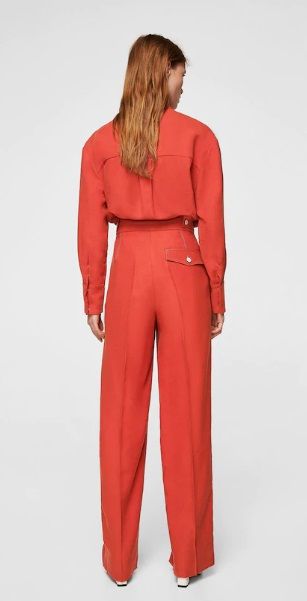 Pantaloni + Camasa MANGO superb elegant ROSU - Bluza chic guler petale