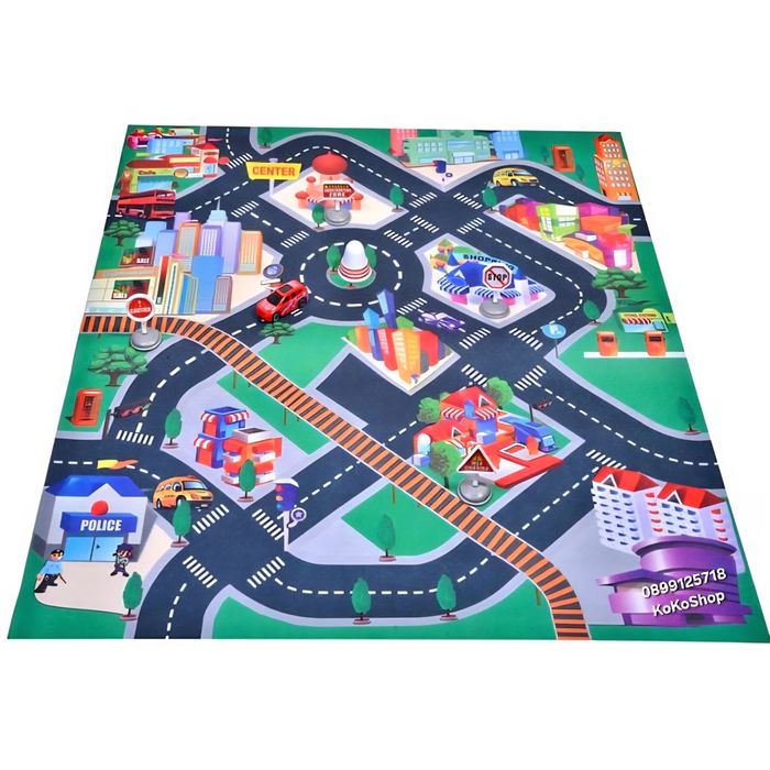 Игрално килимче с пътища и полицейски коли/килим за игра с град