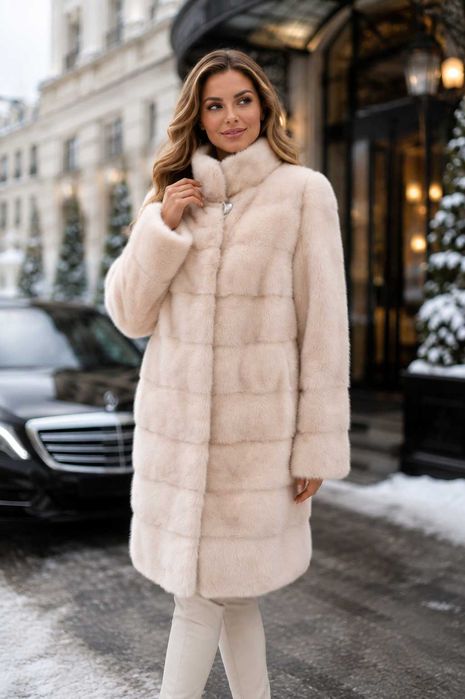 Haina blana vizon , Haină blană nurcă impecabila, 4 in 1 m. L-M