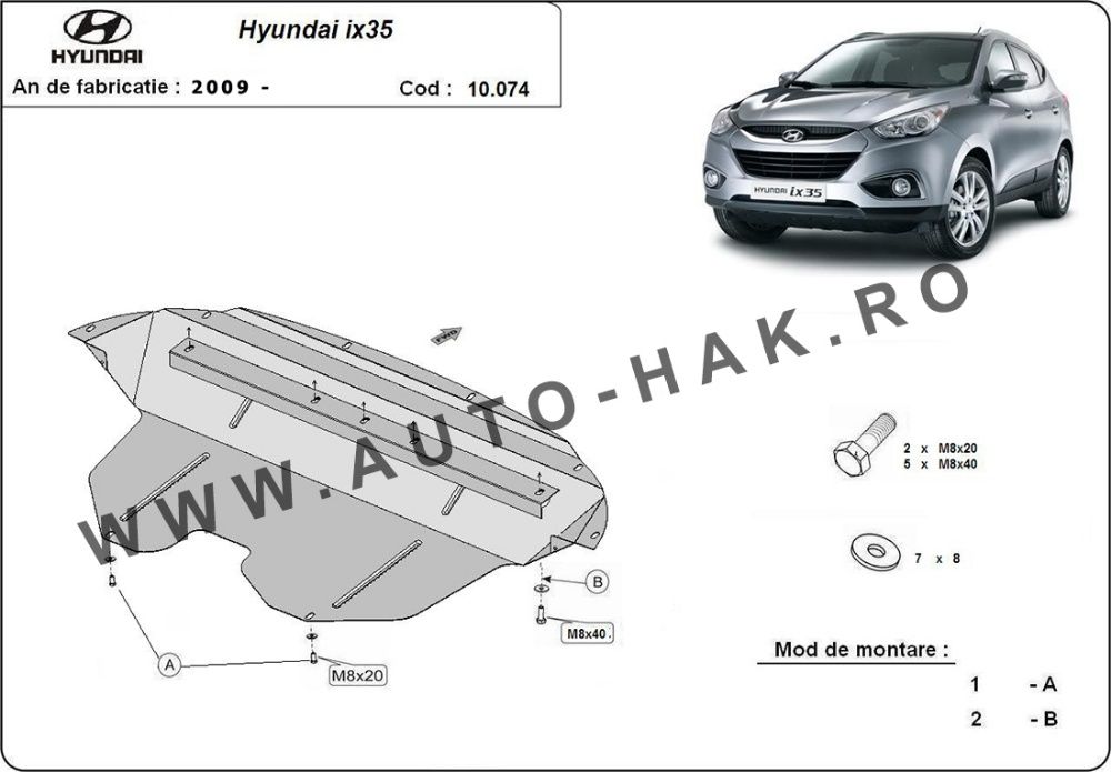 Scut motor metalic Hyundai IX35 2010-2015 - otel 2mm