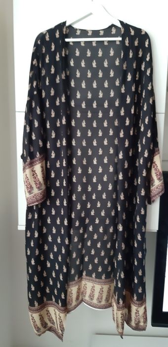 Chimono lung Zara,negru cu bej,superb L