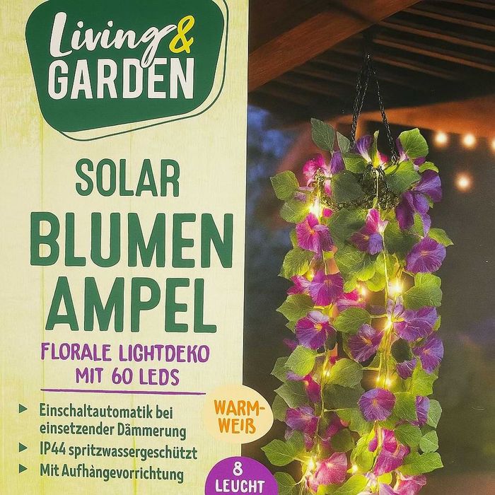Соларна висяща саксия с LED осветление Living & Garden – 60 LED, топло бяло