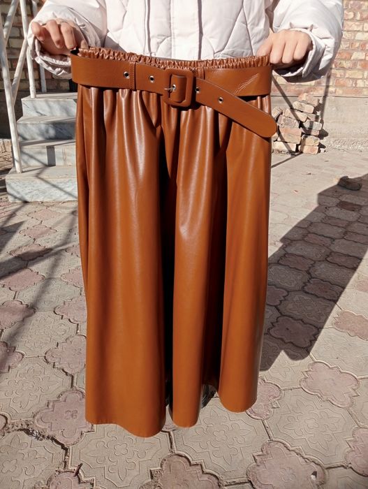 Юбка кожаная горчичный цвет