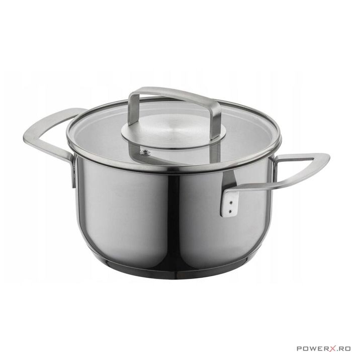 Oala cu capac, din inox, parte inferioara cu 5 straturi, diametru