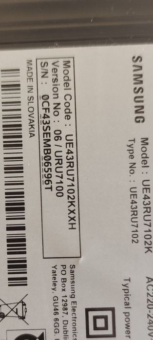 DEFECT ! TV Samsung smart 4k uhd 43ru7102