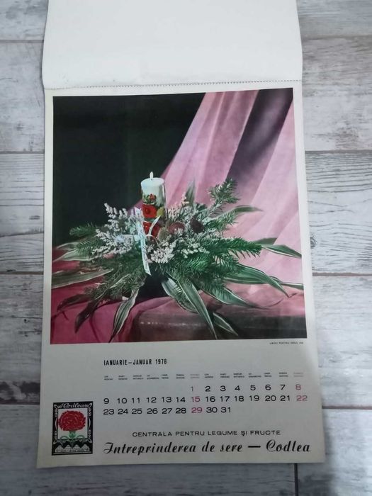 Calendar vechi Floraria Codlea,1978, perioada comunista, Sere Romania