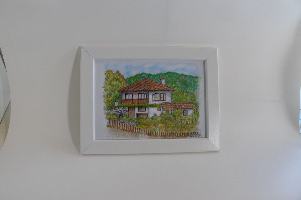 Ръчна изработка. Картината е ръчно рисувана. Стара къща Боженце