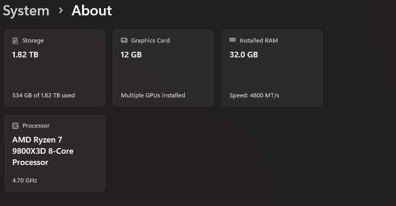 Gaming PC 9800X3D, 32GB DDR5, 2TB,5070