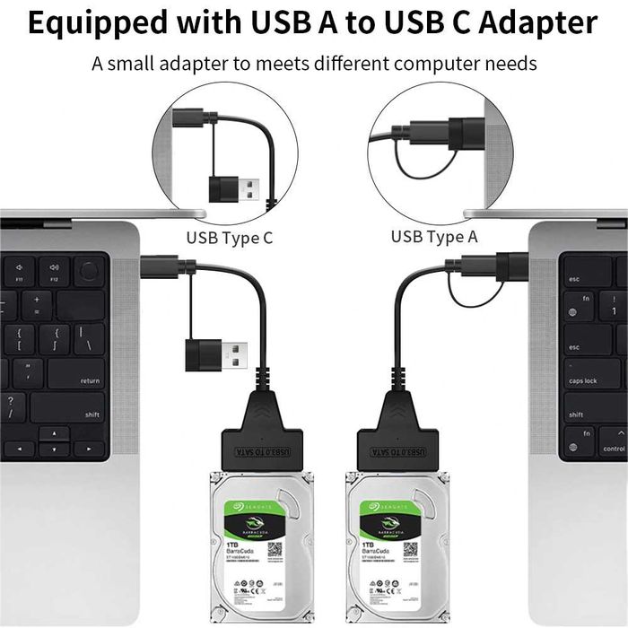 Cablu adaptor USB 3.0 + USB-C la SATA pt HDD / SSD laptop 2.5 inch