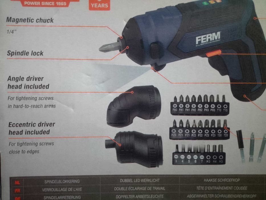 Surubelnita electrica Ferm, acumulator Li-Ion 4v, 1,5Ah, 29 accesorii
