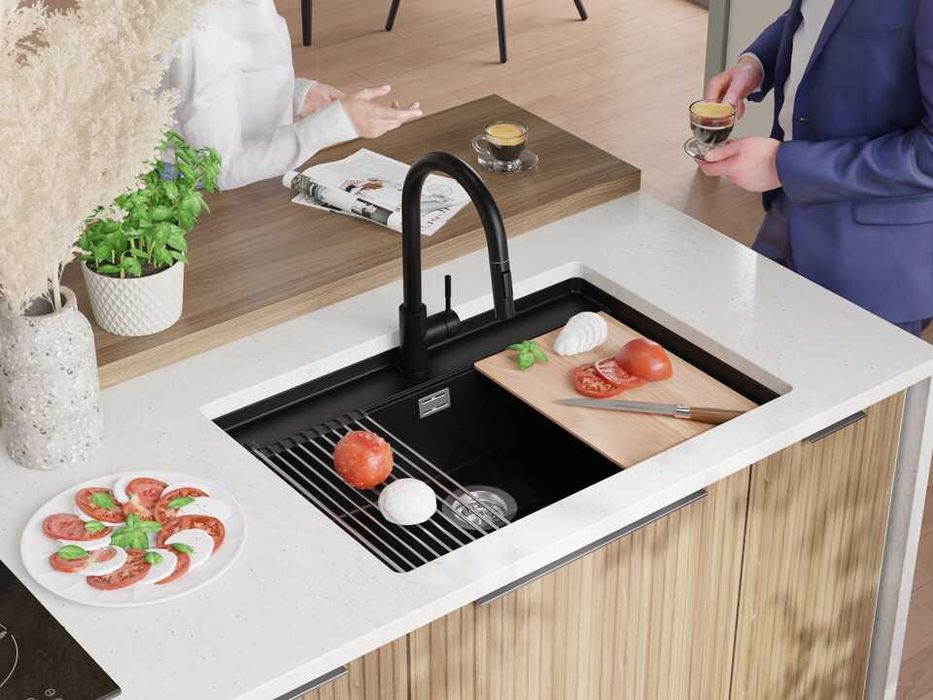 Черна кухненска мивка за вграждане под плот Берген 80 Low 760x530 мм