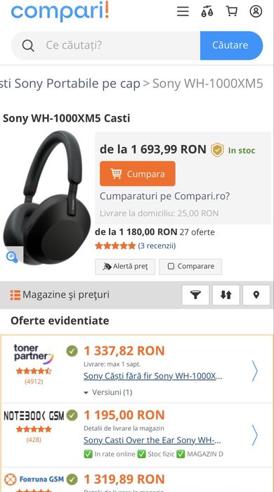 MDM vinde: Casti Sony WH-1000XM5, Black.