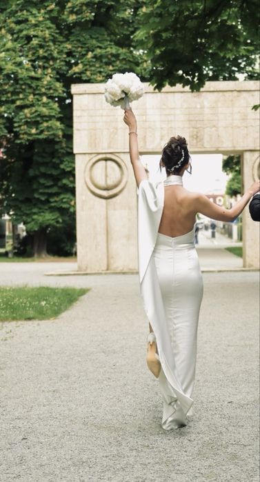 Rochie cununie ivory din mătase satinată