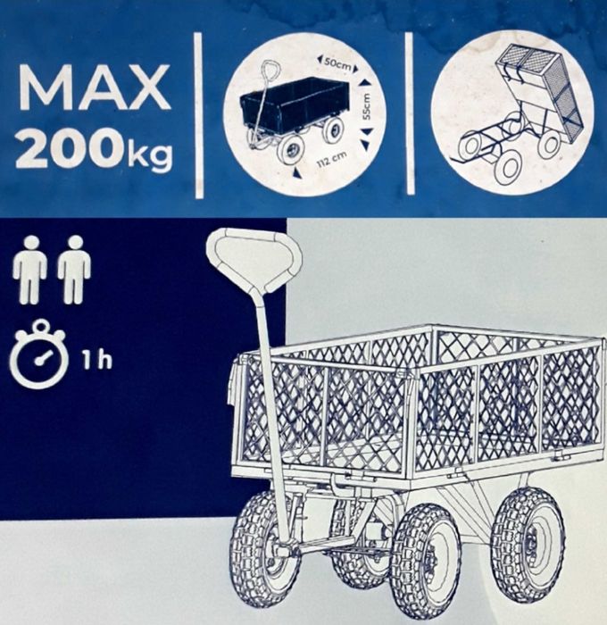 Cărucior pentru grădină cu 4 roti, sarcina maximă 200 Kg, sistem de basculare NOU - 390 Lei