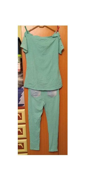 Costum dama ,2 piese chic & fashion: colanti +tricou cu tinte, M-L