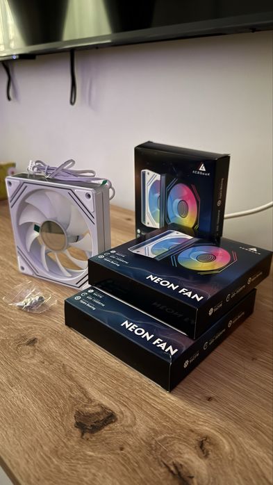 Set 3 Ventilatoare 120 mm Acegeek Neon ARGB, PWM, Infinity Mirror, White