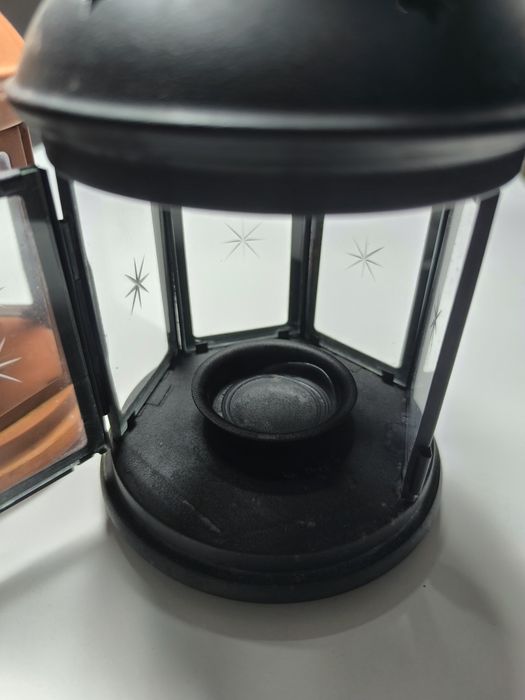 Set 2 felinare IKEA Rotera – Portocaliu/Cărămiziu și Negru (pentru lumânare pastilă)