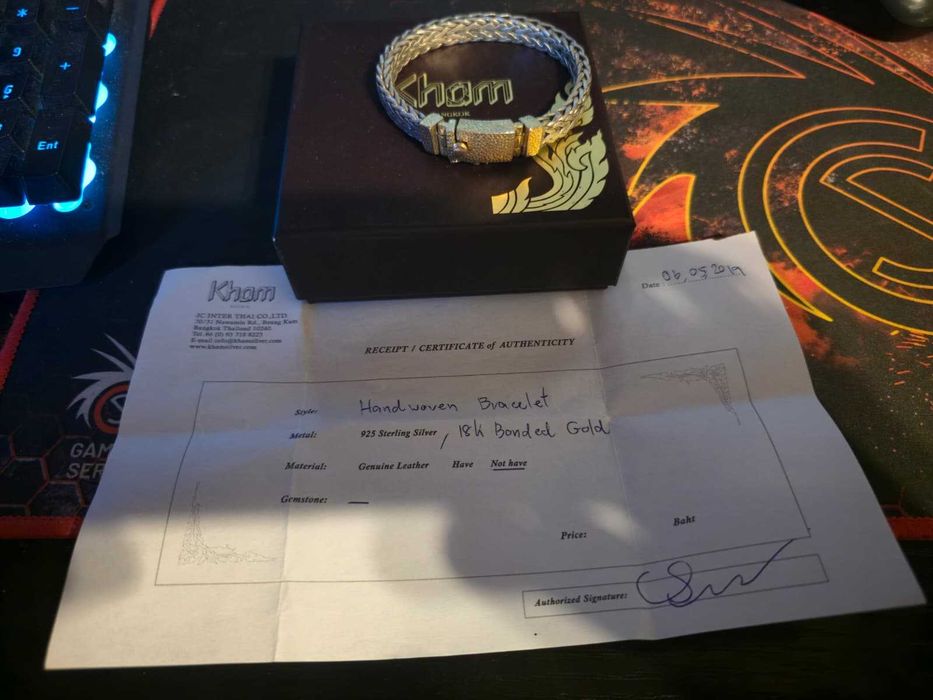 Vând brățară originală KHAM Bangkok, împletită manual, din argint 925 placat cu aur de 18K