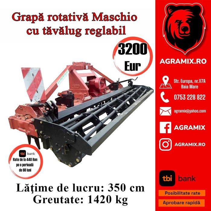 Grapa rotativa Maschio 3.5m cu tavalug reglabil SH Agramix