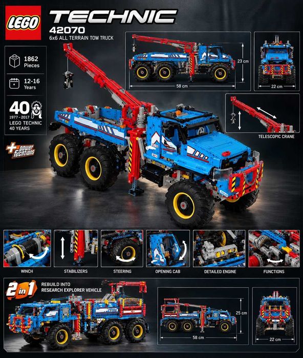 LEGO Technic 42070 6x6 All Terrain Tow Truck – Ediția aniversară 40 ANI – RAR