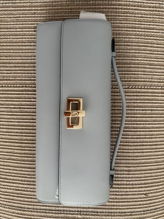 Дамска чанта Furla естествена  кожа и велур в небесно синьо, и цвят праскова