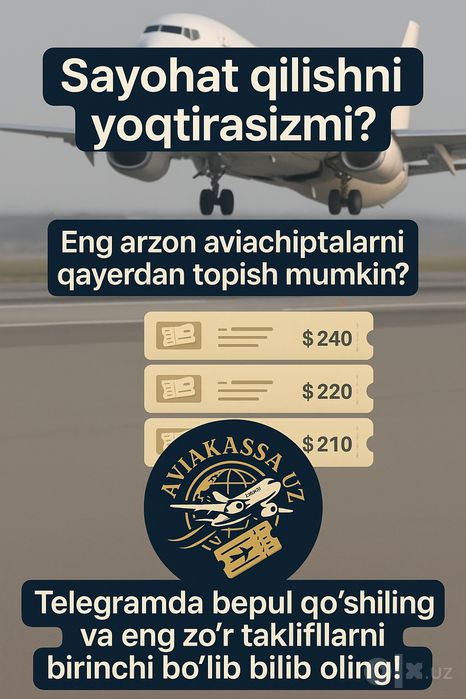 Aviakassa xizmati dunyo boylab poyezd biletlar avtobus biletlari