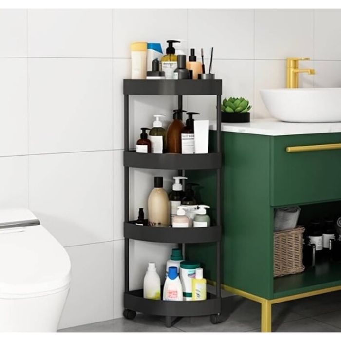 Ъглова етажерка  за баня или кухня 4 рафта, многофункционална с колела