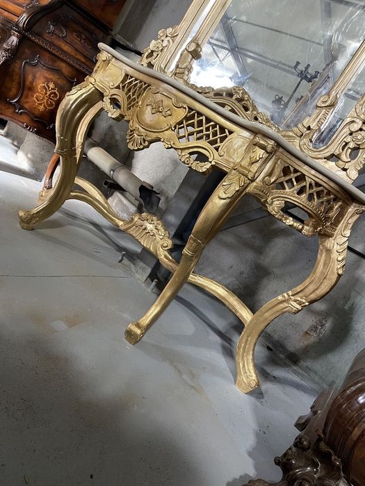 Consola din lemn masiv cu oglinda și blat de marmura