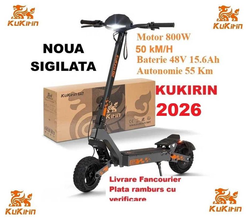 Sigilata NOUA ‼️Kukirin G2 ‼️2026‼️Motor 800W - 55km/h, Baterie 15.6AH, autonomie pana la 55km,