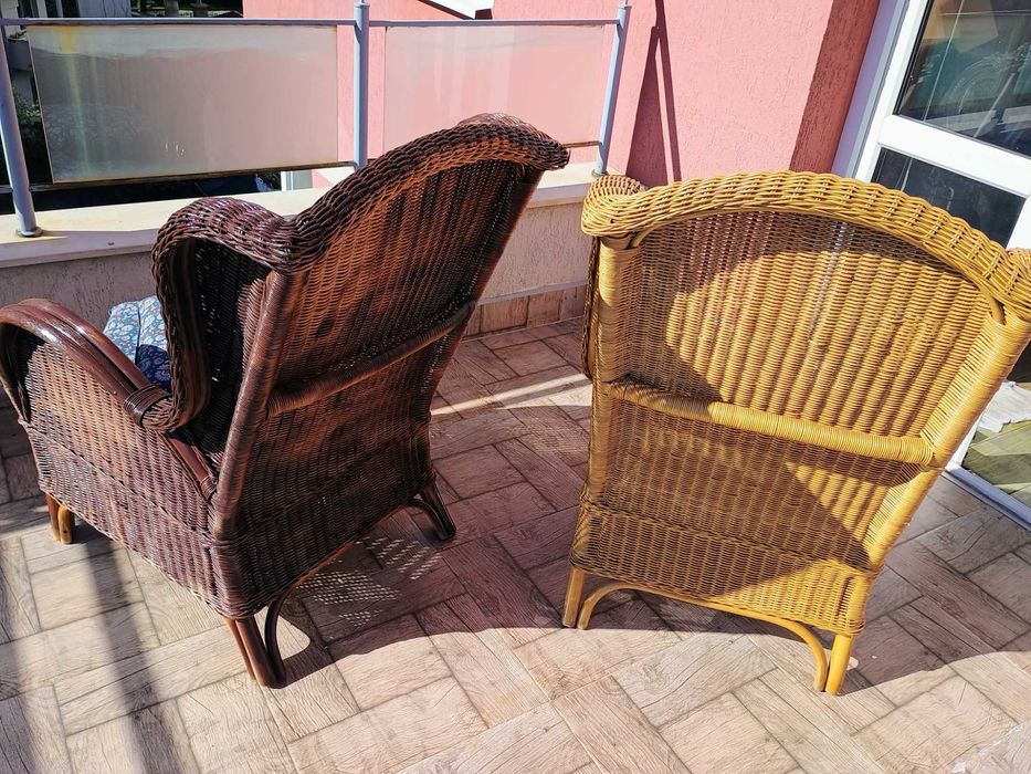 2бр. Големи Градински Кресла Естествен Ратан