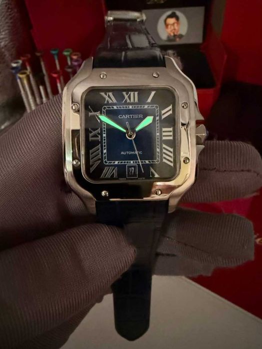 Cartier santos 100XL сребристо-синьо