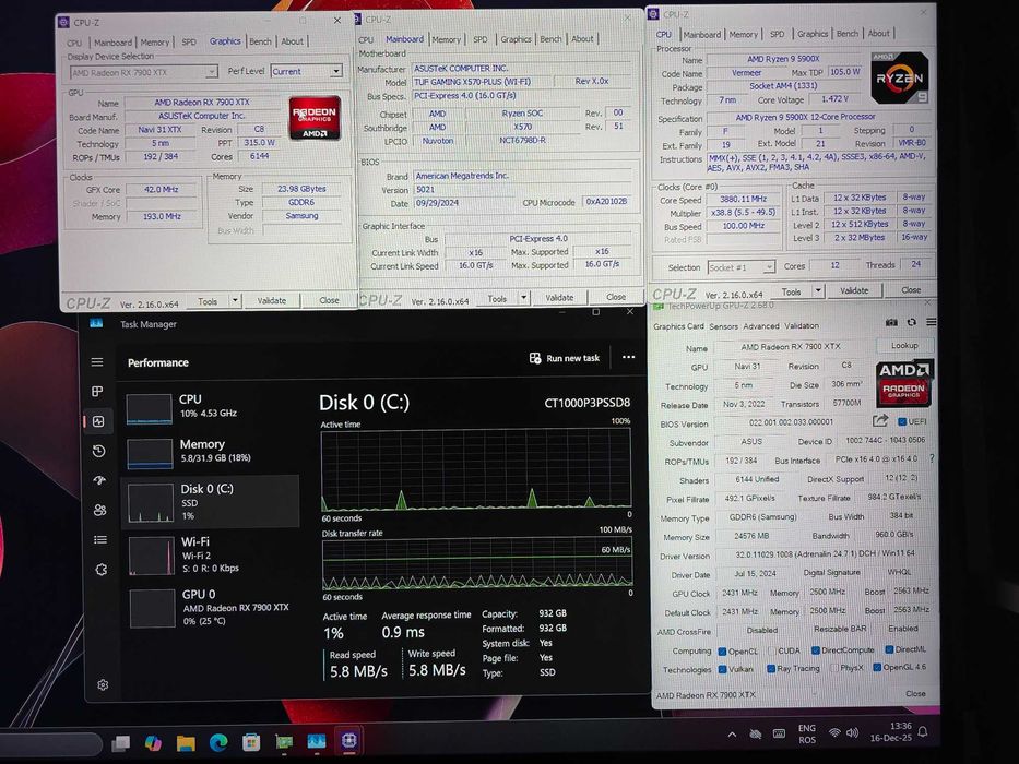PC Gaming Ryzen 9 5900X, RX 7900 XTX OC 24GB, 32GB ram, SSD M.2 1TB